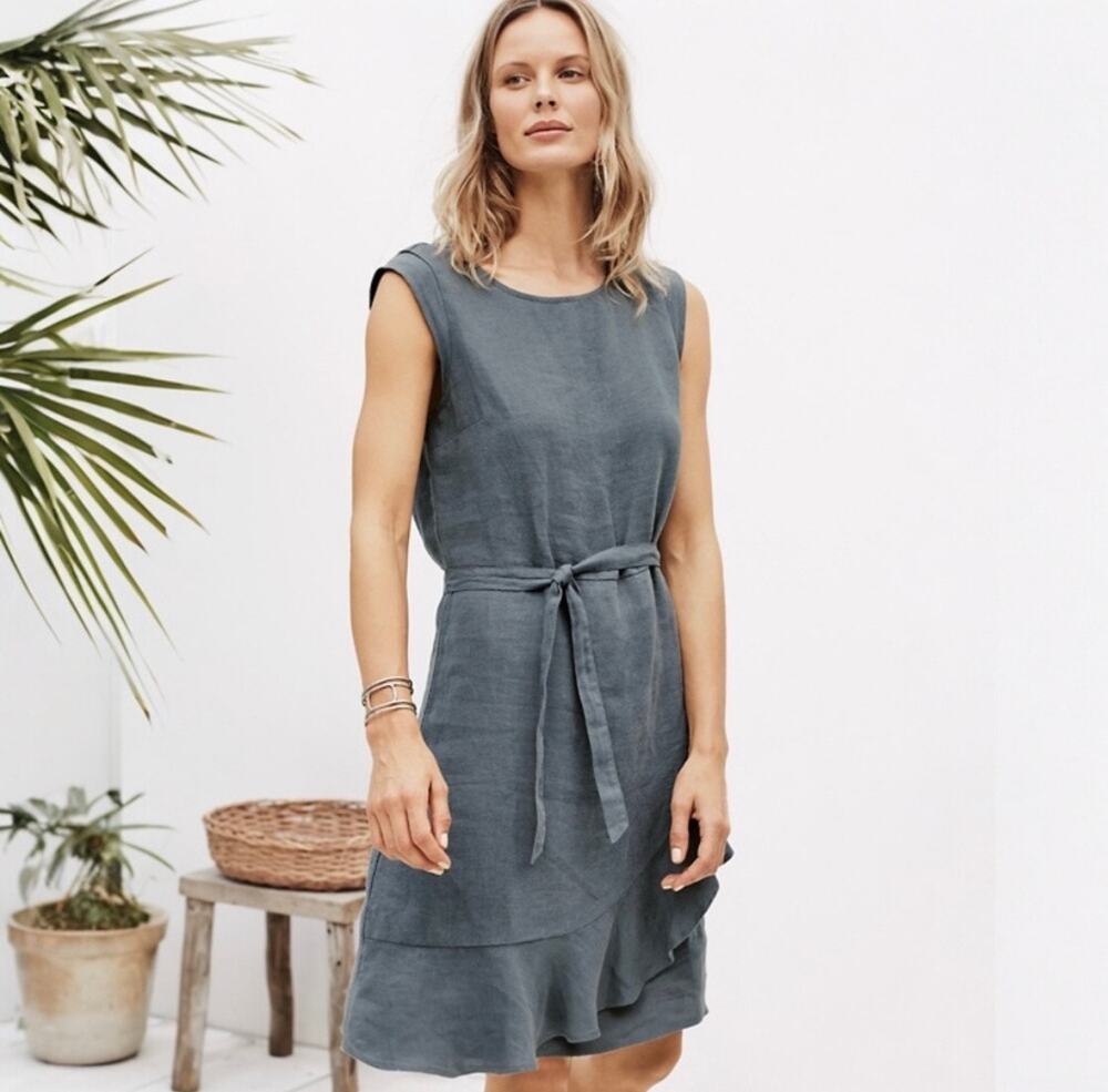Garnet Hill Linen Ruffled Wrap Dress